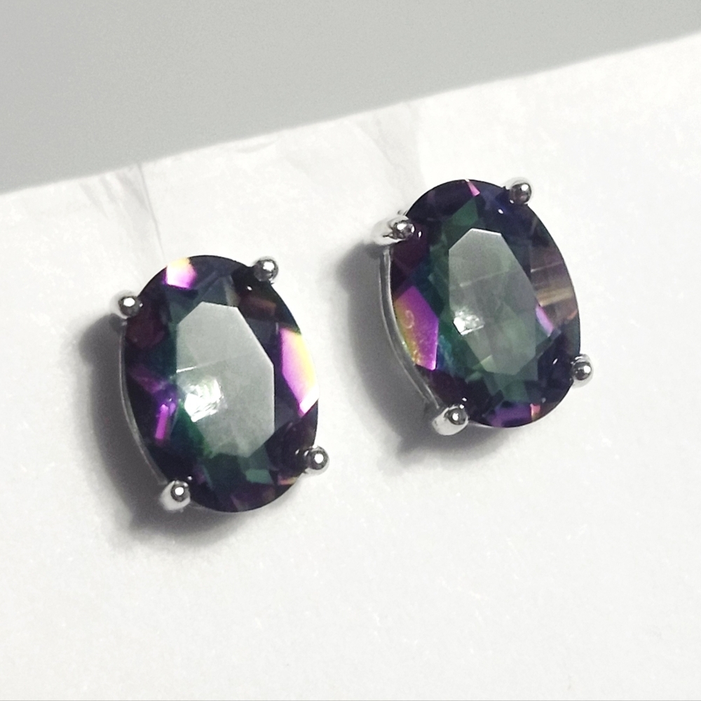 1.00 ctw Mystic Topaz Silver Oval Earrings